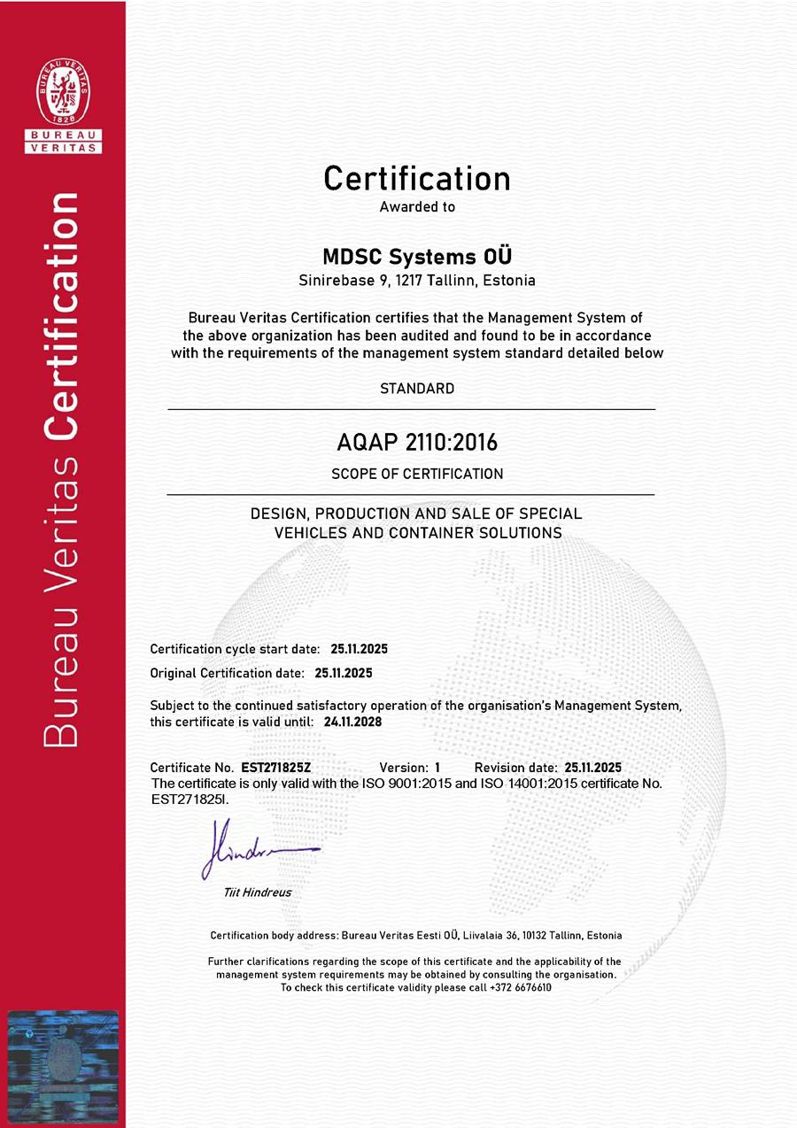 AQAP 2110 certificate